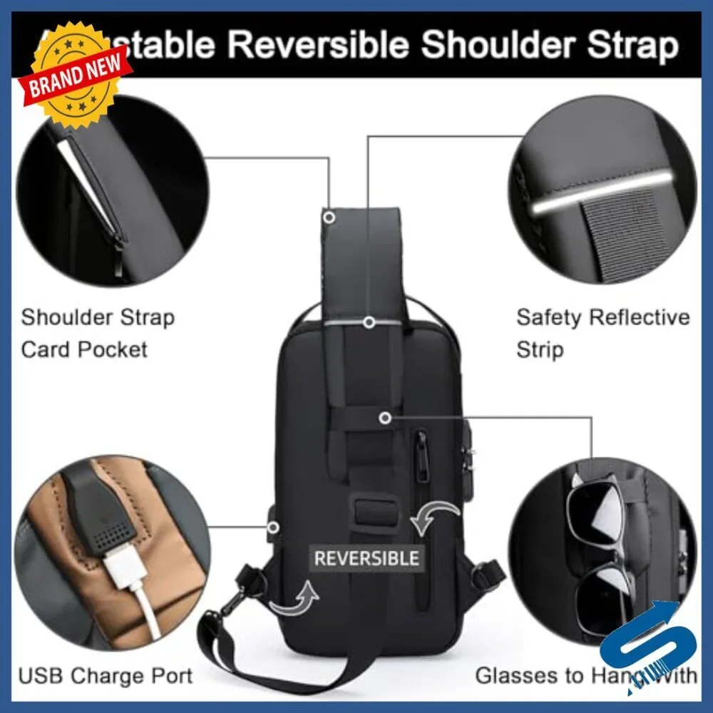 Genuine Leather Anti-Theft Crossbody Bag with USB Port Waterproof Travel